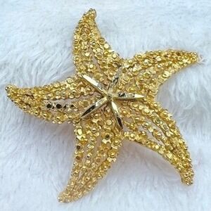 Starfish Brooch Pin Gold Tone 2" Sea Life Nautical Beach BSK